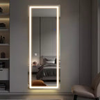 Specchio intero rettangolare senza cornice con angoli arrotondati e supporto in alluminio, bianco, per soggiorno e camera da letto