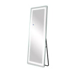 Specchio intero rettangolare senza cornice con angoli arrotondati e supporto in alluminio, bianco, per soggiorno e camera da letto