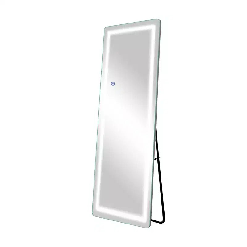 Specchio intero rettangolare senza cornice con angoli arrotondati e supporto in alluminio, bianco, per soggiorno e camera da letto
