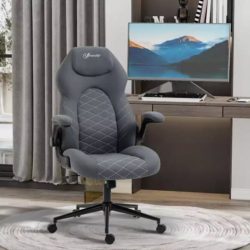 Okak High-Back Ergonomic Office Chair with Wheels, Desk Chair with Flip Up Armrests and Adjustable Height, Comfy Chair for Study, Office, Gray
