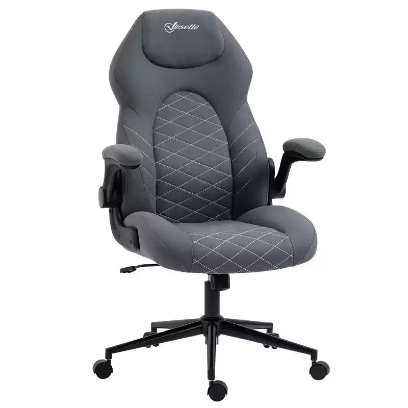 Sedia da ufficio ergonomica con schienale alto, ruote, braccioli ribaltabili e altezza regolabile, grigia