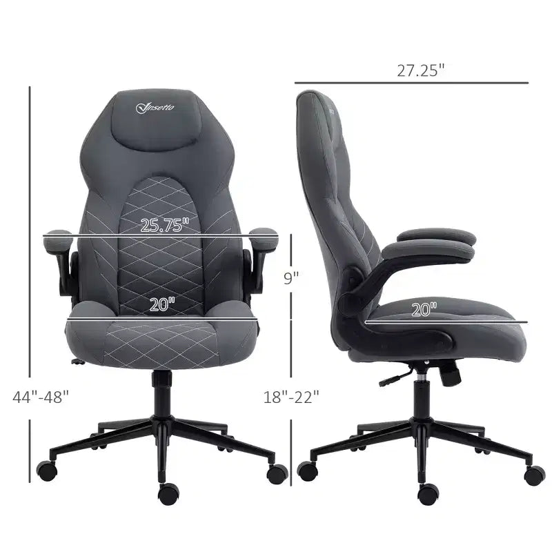 Sedia da ufficio ergonomica con schienale alto, ruote, braccioli ribaltabili e altezza regolabile, grigia
