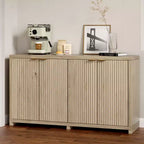 Madia Moderna Scanalata con Contenitore, 4 Ante Ammortizzate, Ripiani Regolabili, Piano Spesso, Gestione Cavi, Credenza Profonda 15,6 per Cucina