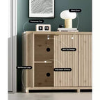 Madia Moderna Scanalata con Contenitore, 4 Ante Ammortizzate, Ripiani Regolabili, Piano Spesso, Gestione Cavi, Credenza Profonda 15,6 per Cucina