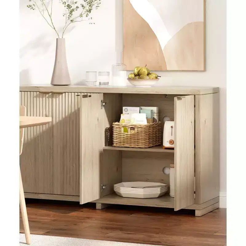 Madia Moderna Scanalata con Contenitore, 4 Ante Ammortizzate, Ripiani Regolabili, Piano Spesso, Gestione Cavi, Credenza Profonda 15,6 per Cucina