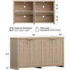 Madia Moderna Scanalata con Contenitore, 4 Ante Ammortizzate, Ripiani Regolabili, Piano Spesso, Gestione Cavi, Credenza Profonda 15,6 per Cucina