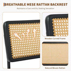 Set di 2 sedie da pranzo in rattan naturale, sedie da cucina moderne in stile bohémien con schienale e gambe interamente in legno e seduta imbottita per sala da pranzo