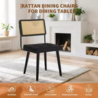 Set di 2 sedie da pranzo in rattan naturale, sedie da cucina moderne in stile bohémien con schienale e gambe interamente in legno e seduta imbottita per sala da pranzo
