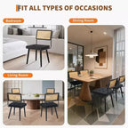Set di 2 sedie da pranzo in rattan naturale, sedie da cucina moderne in stile bohémien con schienale e gambe interamente in legno e seduta imbottita per sala da pranzo