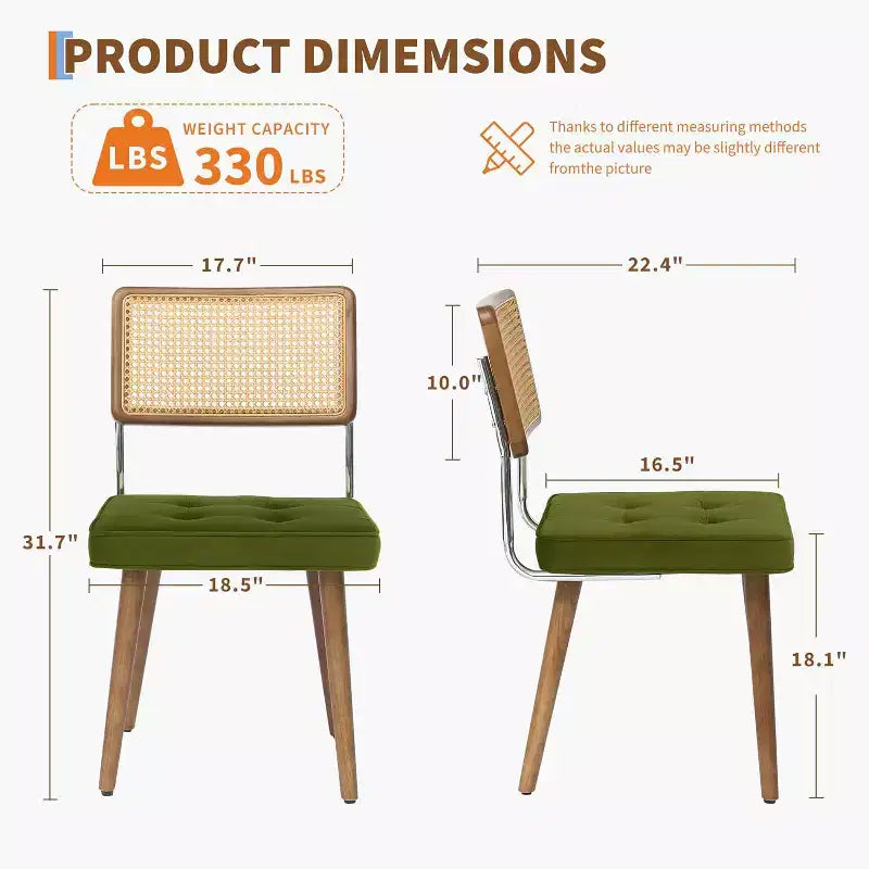 Set di 2 sedie da pranzo in rattan naturale, sedie da cucina moderne in stile bohémien con schienale e gambe interamente in legno e seduta imbottita per sala da pranzo