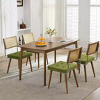 Set di 2 sedie da pranzo in rattan naturale, sedie da cucina moderne in stile bohémien con schienale e gambe interamente in legno e seduta imbottita per sala da pranzo