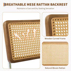 Set di 2 sedie da pranzo in rattan naturale, sedie da cucina moderne in stile bohémien con schienale e gambe interamente in legno e seduta imbottita per sala da pranzo