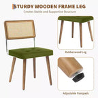 Set di 2 sedie da pranzo in rattan naturale, sedie da cucina moderne in stile bohémien con schienale e gambe interamente in legno e seduta imbottita per sala da pranzo