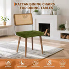 Set di 2 sedie da pranzo in rattan naturale, sedie da cucina moderne in stile bohémien con schienale e gambe interamente in legno e seduta imbottita per sala da pranzo