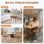 Set di 2 sedie da pranzo in rattan naturale, sedie da cucina moderne in stile bohémien con schienale e gambe interamente in legno e seduta imbottita per sala da pranzo