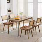 Set di 2 sedie da pranzo in rattan naturale, sedie da cucina moderne in stile bohémien con schienale e gambe interamente in legno e seduta imbottita per sala da pranzo