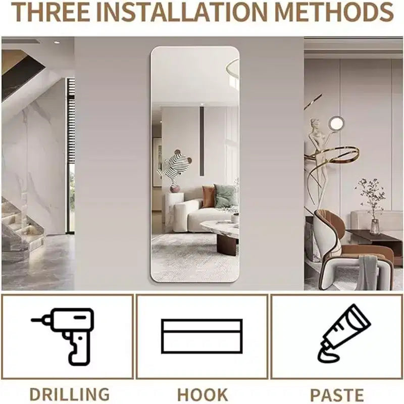 Okak 65*24/60*15/56*15in Specchio a figura intera antideflagrante con angoli arrotondati, specchio da parete moderno da 5mm, specchio per guardaroba, soggiorno