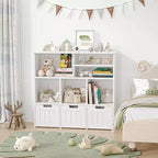 Mobile per giocattoli con 3 cassetti rimovibili e 6 cubi, Scaffale porta giochi per bambini Scaffale per libri per bambini con ruote a scomparsa, Libreria per bambini Organizzatore porta giocattoli
