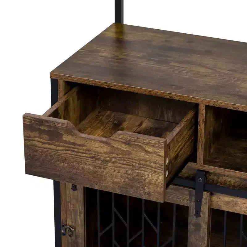 Mobile contenitore da cucina 2-in-1 con cuccia integrata per cani di piccola taglia fino a 18 kg, Marrone rustico