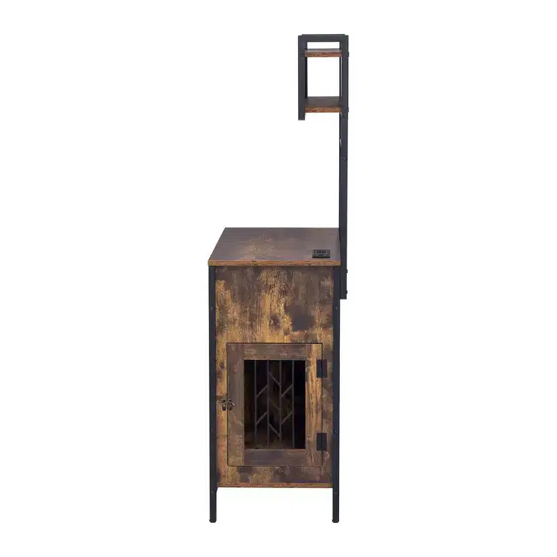 Mobile contenitore da cucina 2-in-1 con cuccia integrata per cani di piccola taglia fino a 18 kg, Marrone rustico