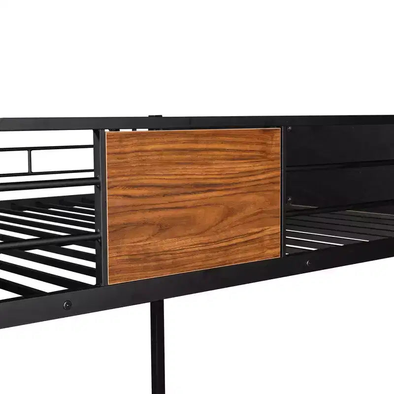 Letto a castello in metallo Full-Over-Full con venature del legno, struttura a castello in metallo con sponda di sicurezza per bambini e adulti, marrone