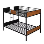 Letto a castello in metallo Full-Over-Full con venature del legno, struttura a castello in metallo con sponda di sicurezza per bambini e adulti, marrone