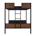 Letto a castello in metallo Full-Over-Full con venature del legno, struttura a castello in metallo con sponda di sicurezza per bambini e adulti, marrone