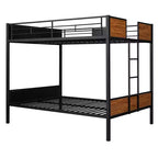 Letto a castello in metallo Full-Over-Full con venature del legno, struttura a castello in metallo con sponda di sicurezza per bambini e adulti, marrone