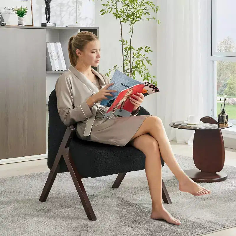 Poltrona in stile moderno, materiale PU, comoda sedia da lettura imbottita, poltrona senza braccioli, adatta per soggiorno e camera da letto