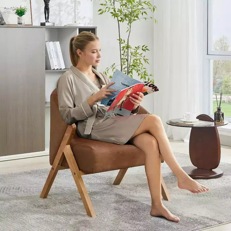 Poltrona in stile moderno, materiale PU, comoda sedia da lettura imbottita, poltrona senza braccioli, adatta per soggiorno e camera da letto