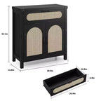 Mobile buffet piccolo in rattan da 29,9'' con contenitore, mobiletto da bar/caffè da cucina con ante e cassetto, credenza con ripiani regolabili e maniglia