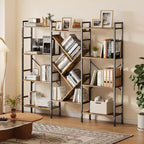 Libreria, Libreria a cinque ripiani tripla, Scaffale largo, Scaffale rustico in legno, per la camera da letto, il soggiorno, la casa e l'ufficio