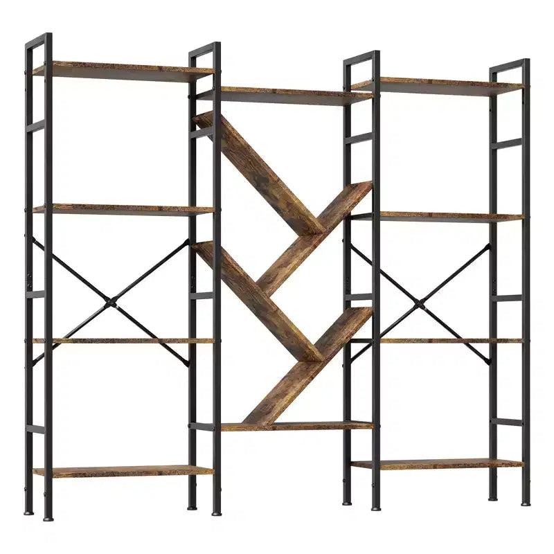 Libreria, Libreria a cinque ripiani tripla, Scaffale largo, Scaffale rustico in legno, per la camera da letto, il soggiorno, la casa e l'ufficio