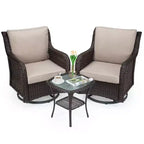 Swivel Wicker Glider Patio Chairs, 360-Degree Swivel Rocking Chair, 3 Pieces Outdoor Bistro Set, for Porch, Balcony