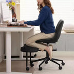 Sedia lounge a gambe incrociate ergonomica, supporto lombare alto, altezza regolabile, girevole a 360°, seduta incrociata, ruote, per meditazione, yoga, ADHD