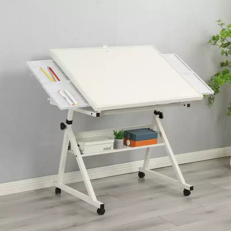 Tavolo da Puzzle Moderno Regolabile con 4 Vassoi in Feltro per l'Ordinamento, Struttura in Metallo e Legno