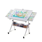Tavolo da Puzzle Moderno Regolabile con 4 Vassoi in Feltro per l'Ordinamento, Struttura in Metallo e Legno