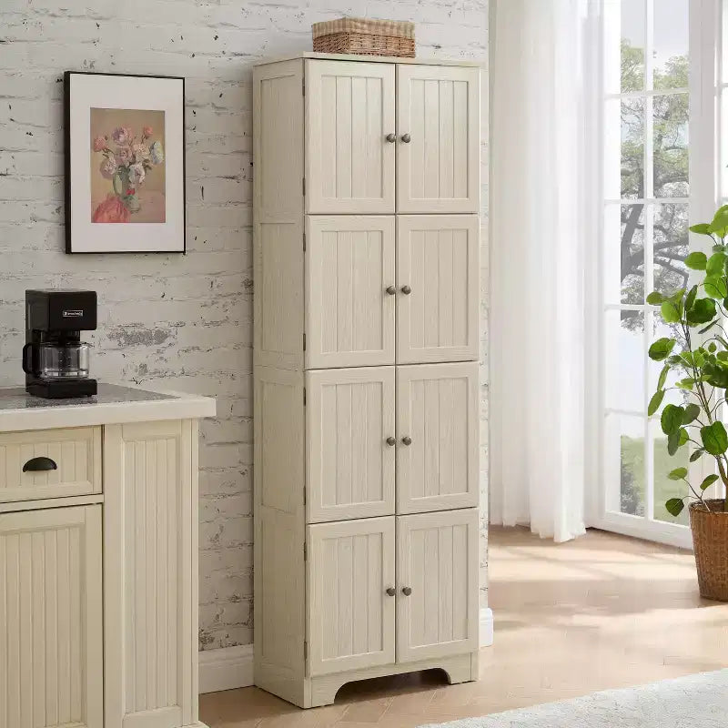 Mobile dispensa alto da fattoria con 8 ante, dispensa da cucina in legno da 72 pollici con 4 ripiani, libreria a 4 livelli autoportante