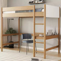 GDFStudio Kelsen Modern Rubberwood Twin Size Loft Bed with Desk and Boucle Upholstered Headboard