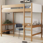 GDFStudio Kelsen Modern Rubberwood Twin Size Loft Bed with Desk and Boucle Upholstered Headboard