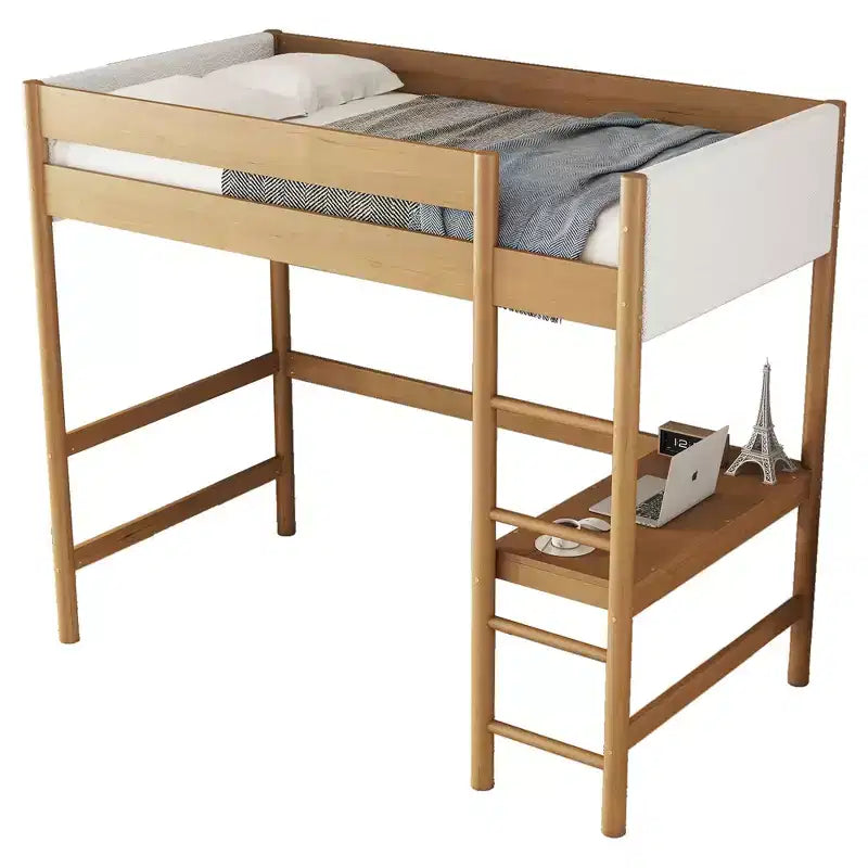 Modern Rubberwood Letto a soppalco a una piazza e mezza con scrivania integrata e testiera imbottita in boucle