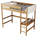 Modern Rubberwood Letto a soppalco a una piazza e mezza con scrivania integrata e testiera imbottita in boucle