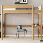 Modern Rubberwood Letto a soppalco a una piazza e mezza con scrivania integrata e testiera imbottita in boucle