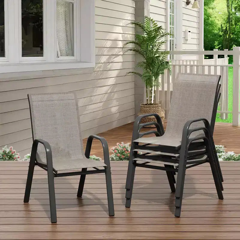 Set di 4 sedie da pranzo impilabili salvaspazio per patio | Sedie da esterno con schienale alto e tessuto Textilene traspirante | Telaio in metallo resistente, ideali per il prato