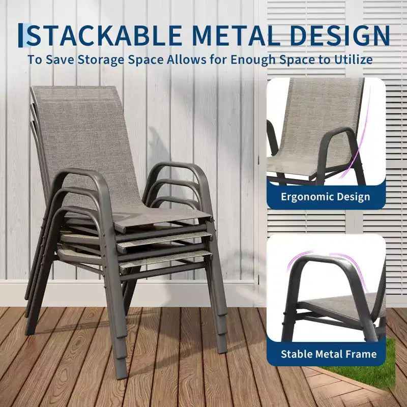Set di 4 sedie da pranzo impilabili salvaspazio per patio | Sedie da esterno con schienale alto e tessuto Textilene traspirante | Telaio in metallo resistente, ideali per il prato