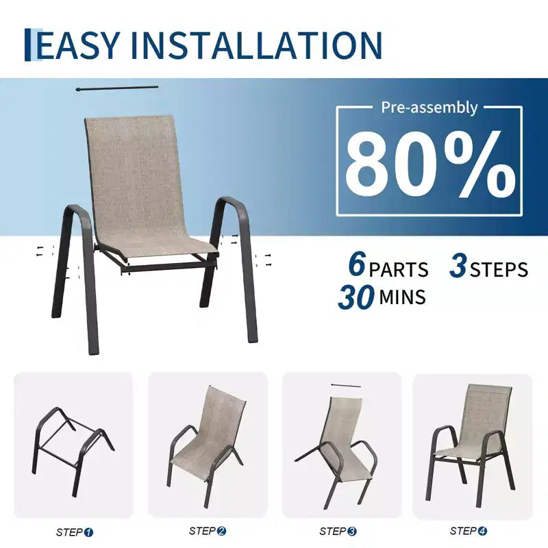 Set di 4 sedie da pranzo impilabili salvaspazio per patio | Sedie da esterno con schienale alto e tessuto Textilene traspirante | Telaio in metallo resistente, ideali per il prato