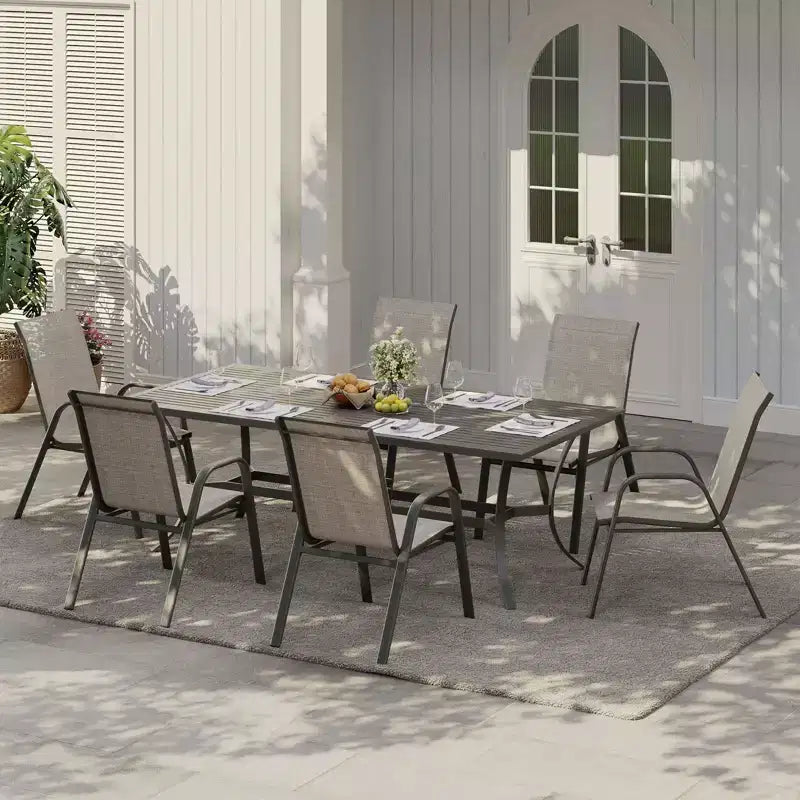 Set di 4 sedie da pranzo impilabili salvaspazio per patio | Sedie da esterno con schienale alto e tessuto Textilene traspirante | Telaio in metallo resistente, ideali per il prato
