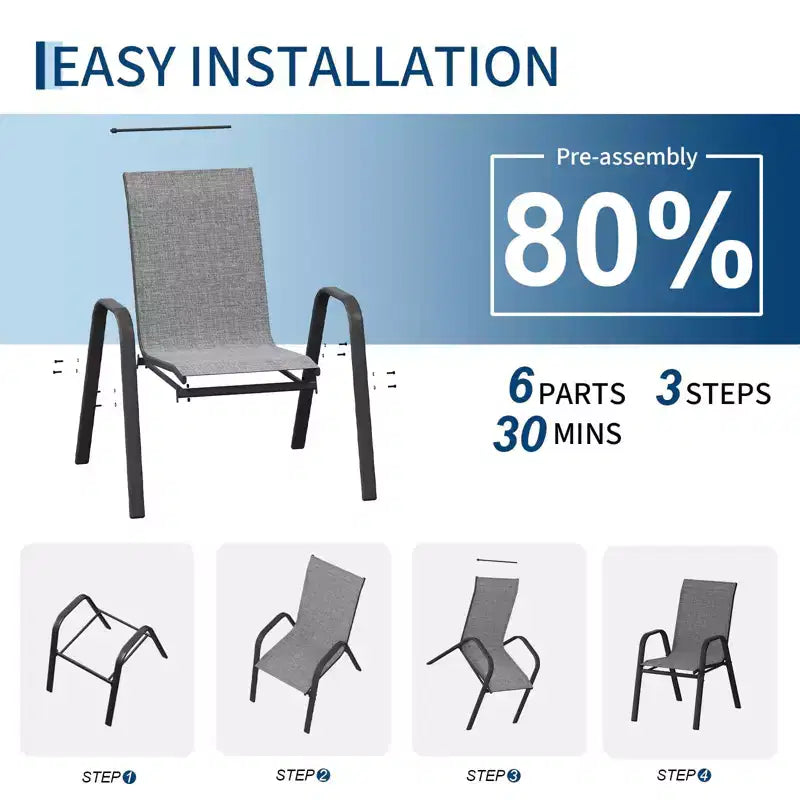 Set di 4 sedie da pranzo impilabili salvaspazio per patio | Sedie da esterno con schienale alto e tessuto Textilene traspirante | Telaio in metallo resistente, ideali per il prato