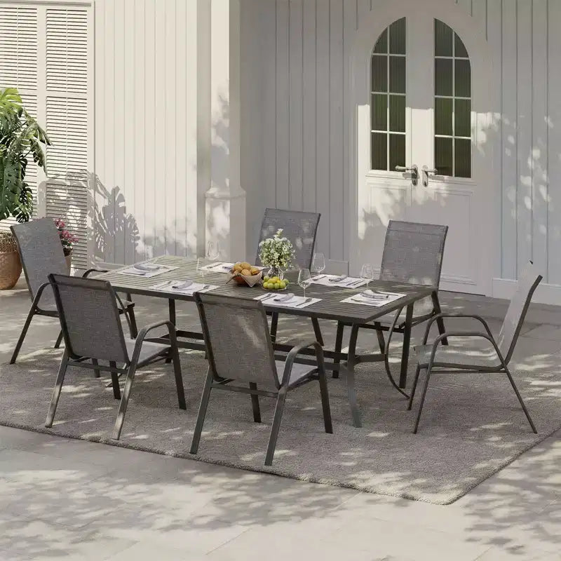 Set di 4 sedie da pranzo impilabili salvaspazio per patio | Sedie da esterno con schienale alto e tessuto Textilene traspirante | Telaio in metallo resistente, ideali per il prato