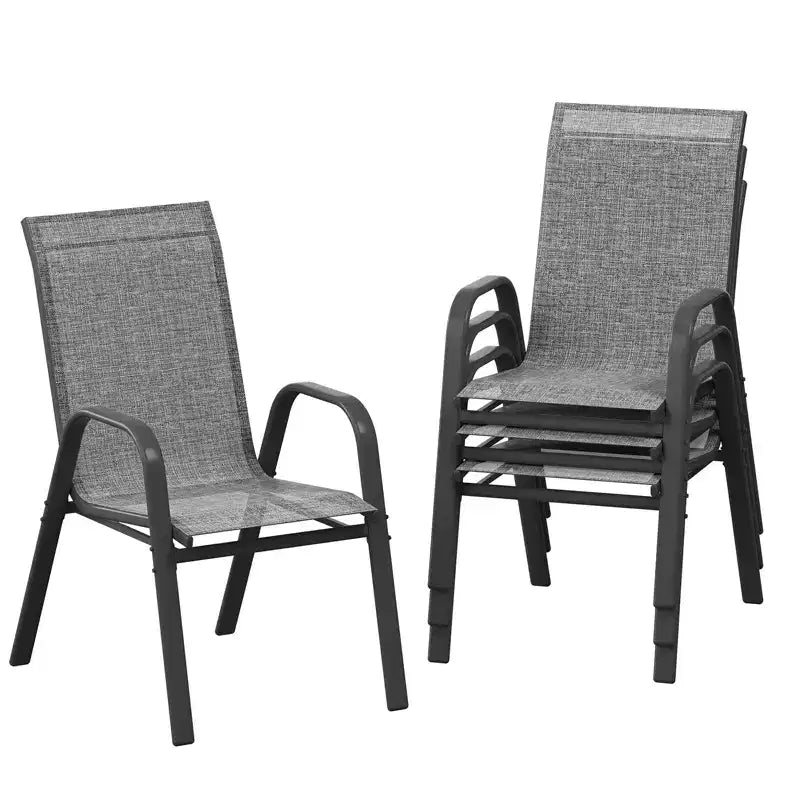 Set di 4 sedie da pranzo impilabili salvaspazio per patio | Sedie da esterno con schienale alto e tessuto Textilene traspirante | Telaio in metallo resistente, ideali per il prato